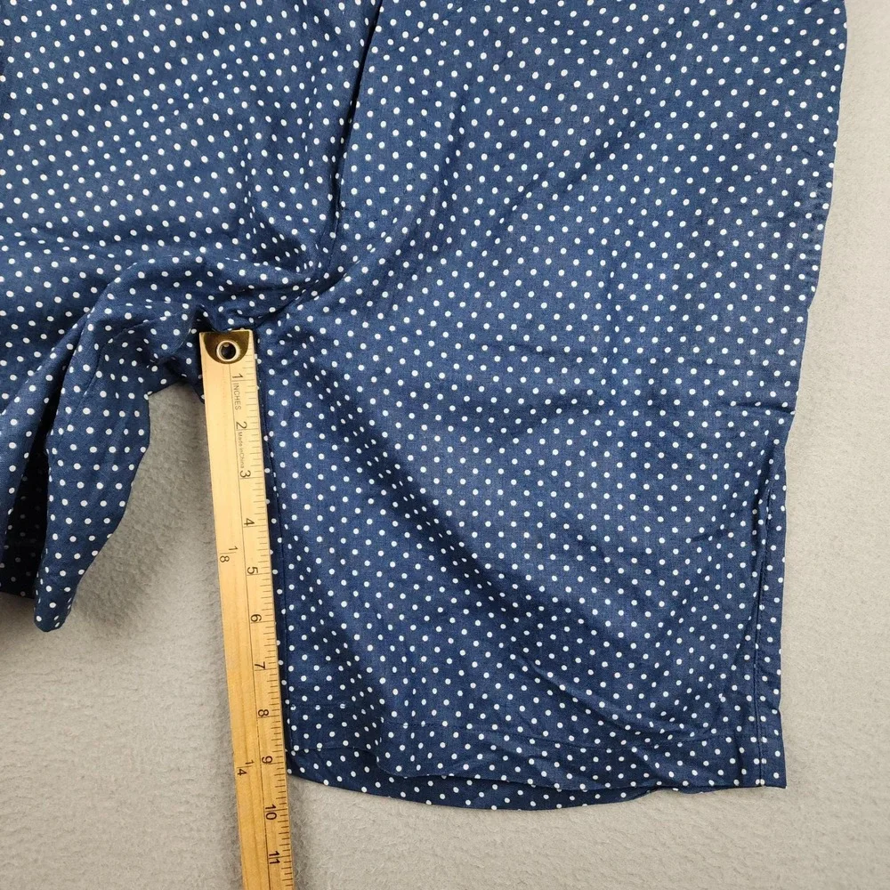Peter Millar Shorts Mens 34 Blue Polka Dot Linen Cotton Chino 9 Inseam Casual